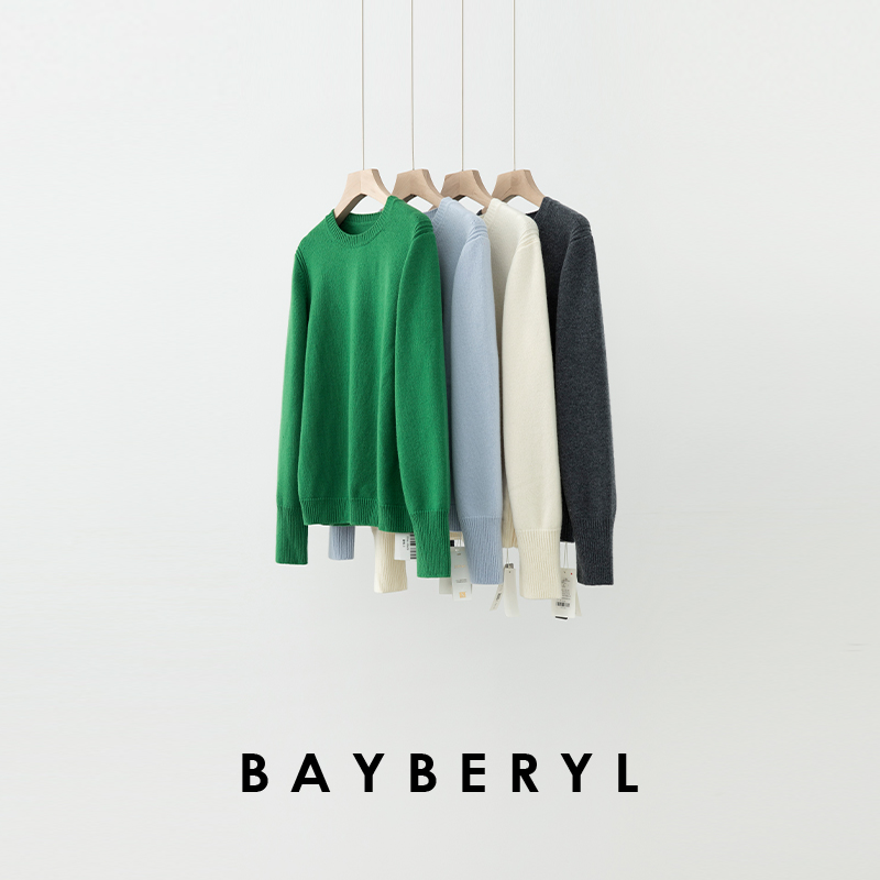 BAYBERYL老贝曲奇*坑条圆领百搭羊毛25春针织衫ZZS4L1006-12/10