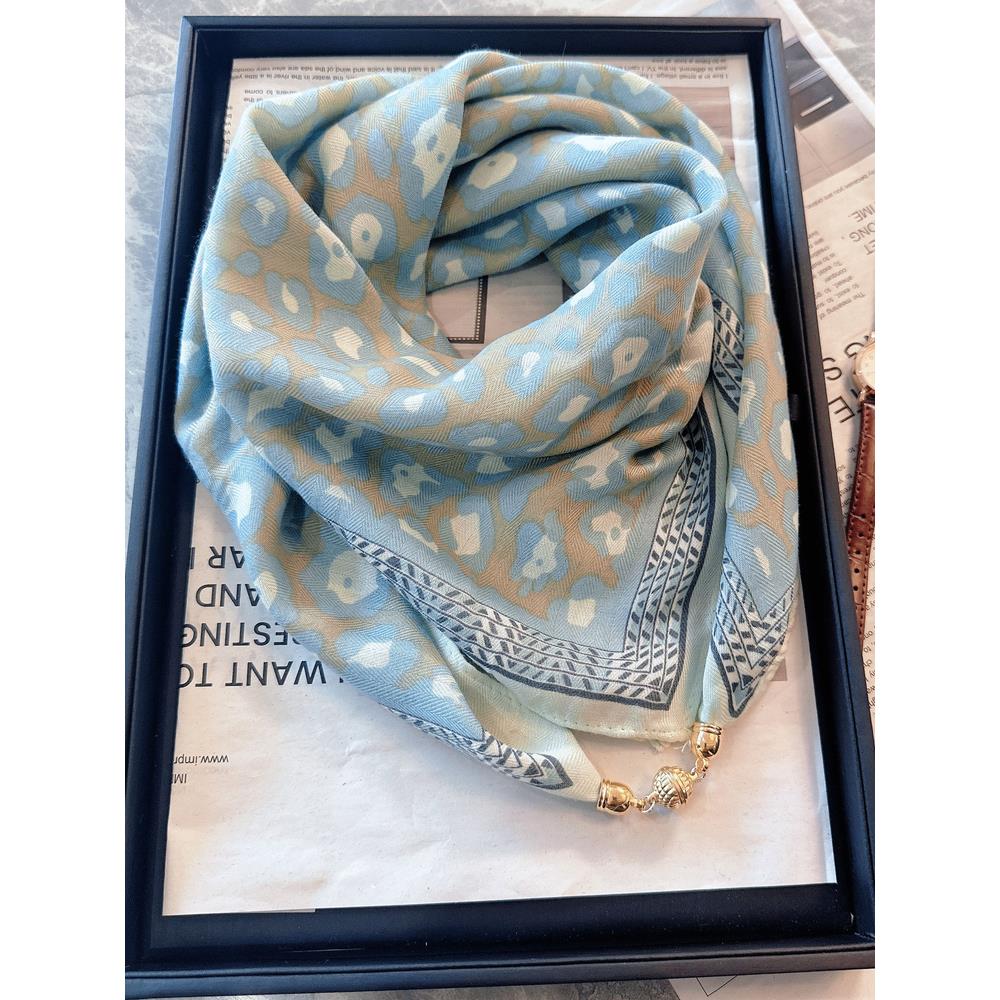 磁吸扣小丝巾方巾女系脖高级感围巾春秋护颈女2025新款棉麻围巾