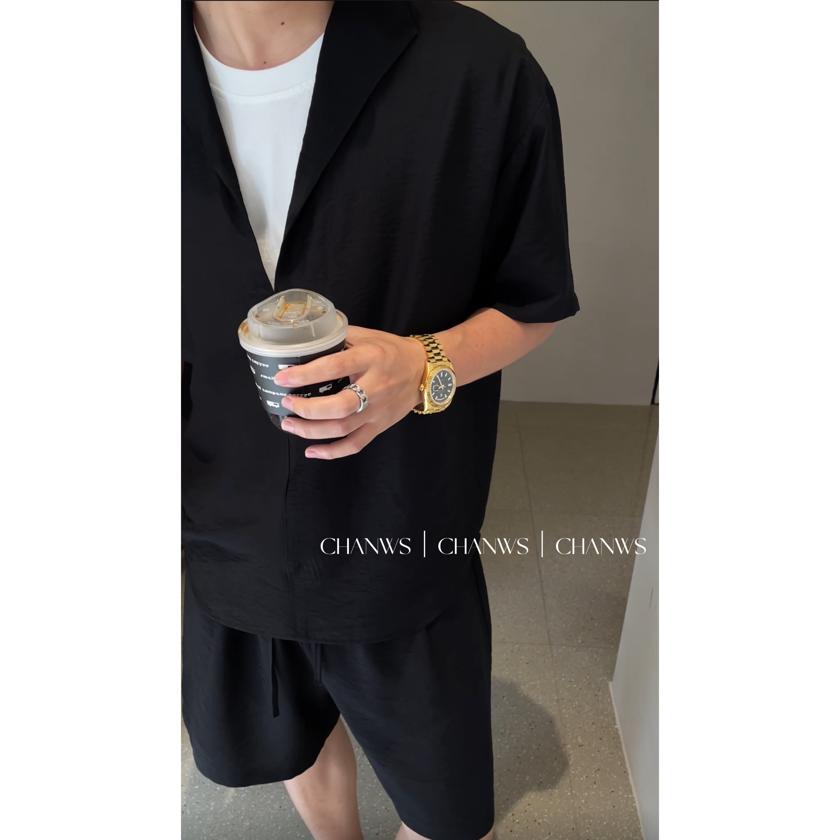 NWSCHA假两件老风亚麻套装男士夏季2025高级感衬衫短裤夏装8008