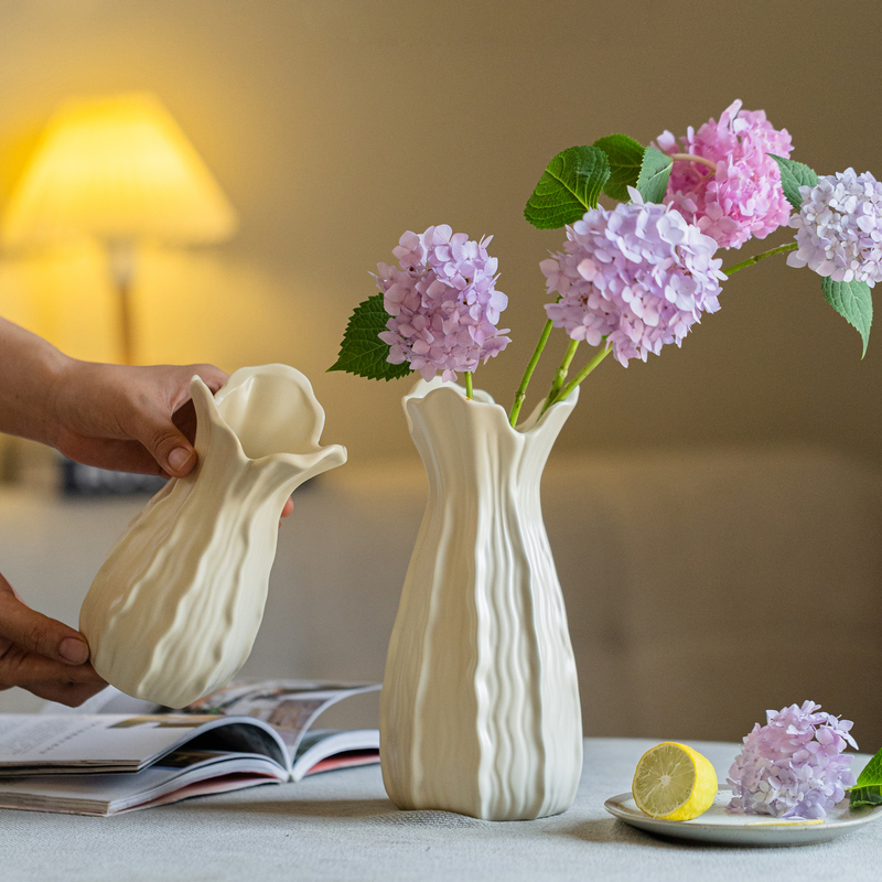 【掬涵】现代简约陶瓷花瓶奶油风高级感客厅餐桌插花绣球装饰摆件