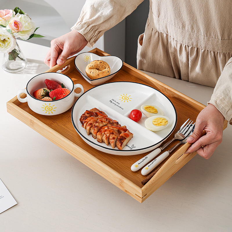 儿童餐盘早餐分隔陶瓷减脂三分格分餐211减肥脂高级感一人食套装