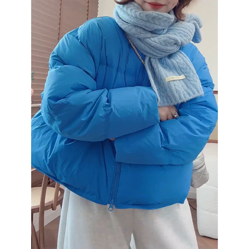 克莱因蓝短款棉服女秋冬季韩版时尚小个子加厚保暖棉袄面包服外套