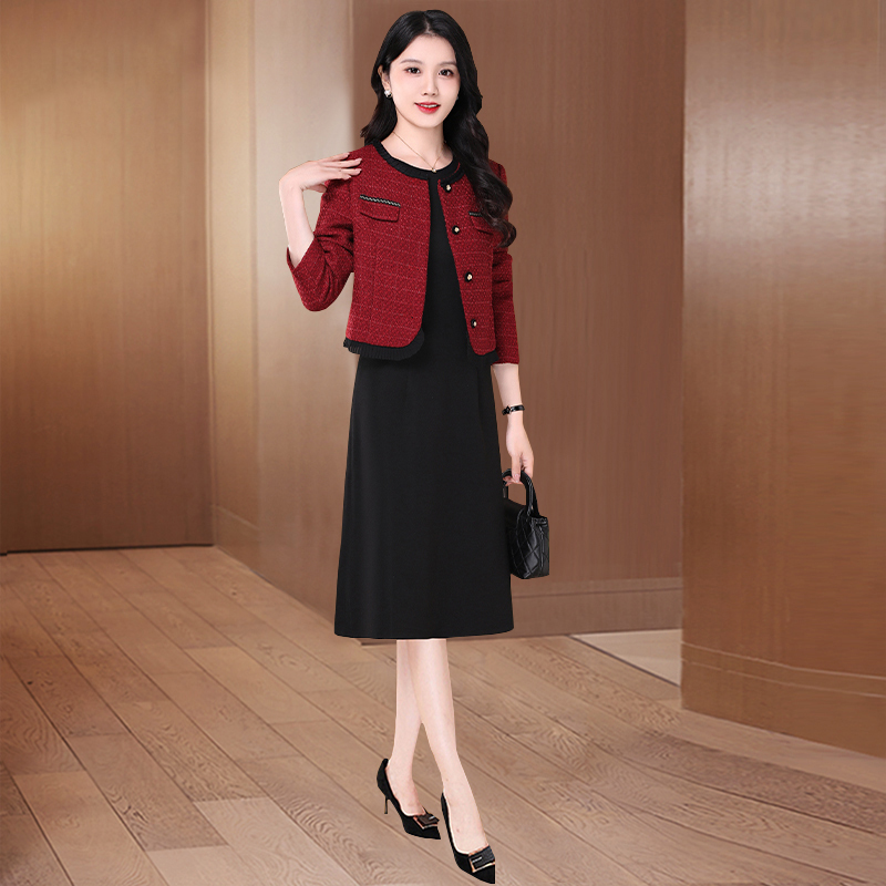 拉夏贝尔小香风套装连衣裙春秋装2025新款高级感喜婆婆婚礼两件套