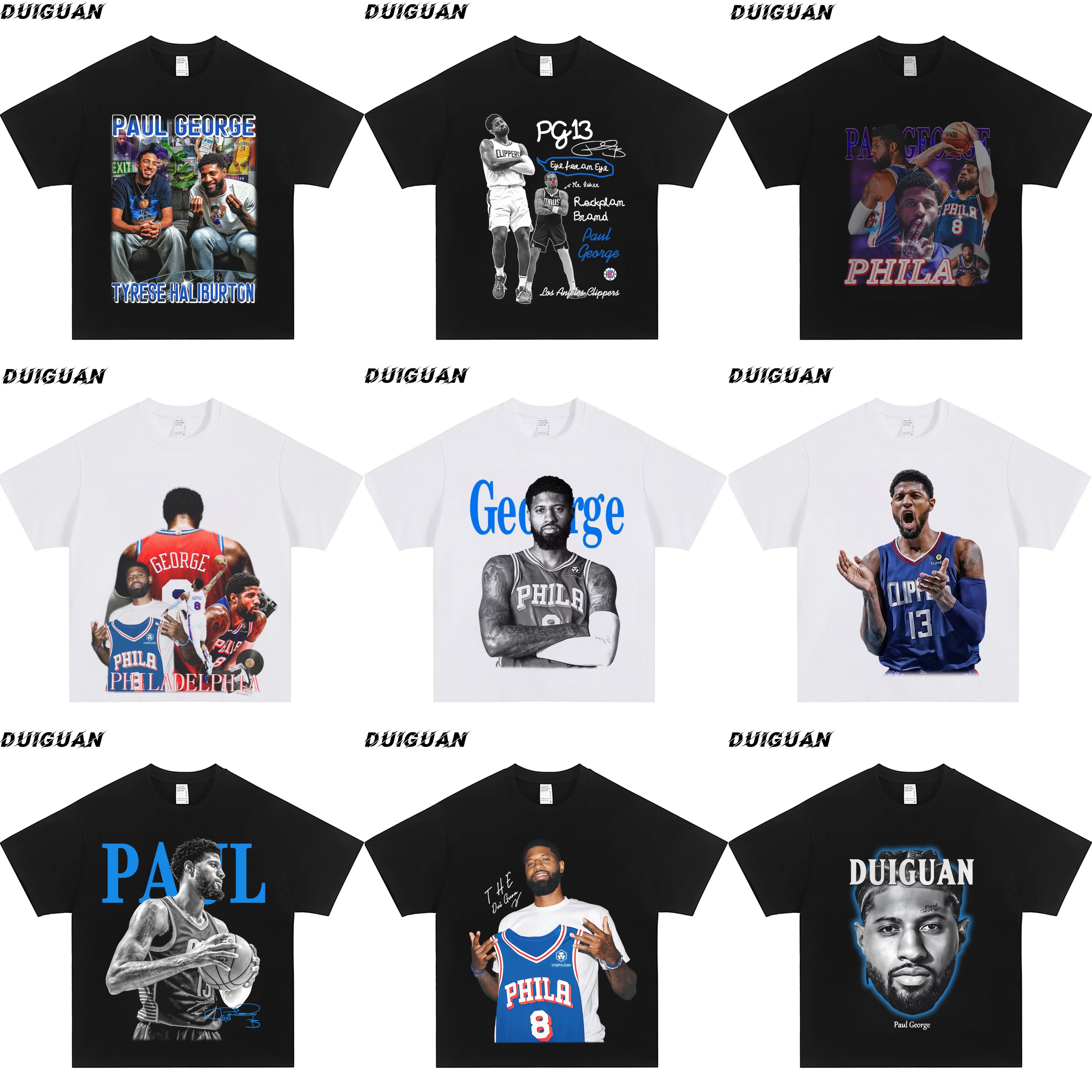 《保罗乔治》球星系列美式重磅纯棉260g短袖夏季直喷印花圆领短袖