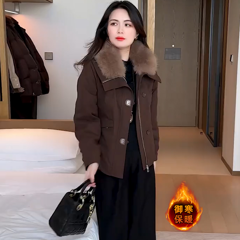 时尚加绒毛领短款外套女2025冬季新款洋气减龄显瘦保暖休闲派克服