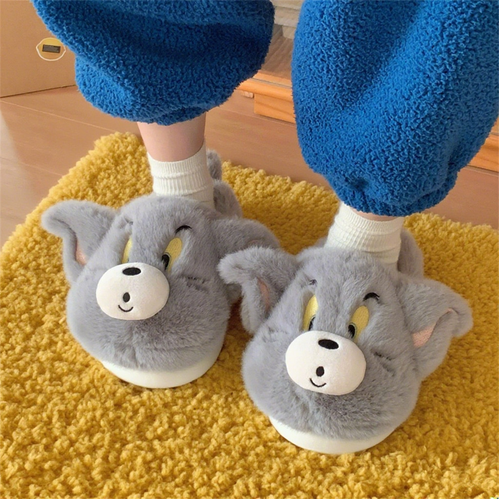 细细条 猫和老鼠正版联名汤姆猫毛毛鞋男女冬季保暖舒适情侣棉拖