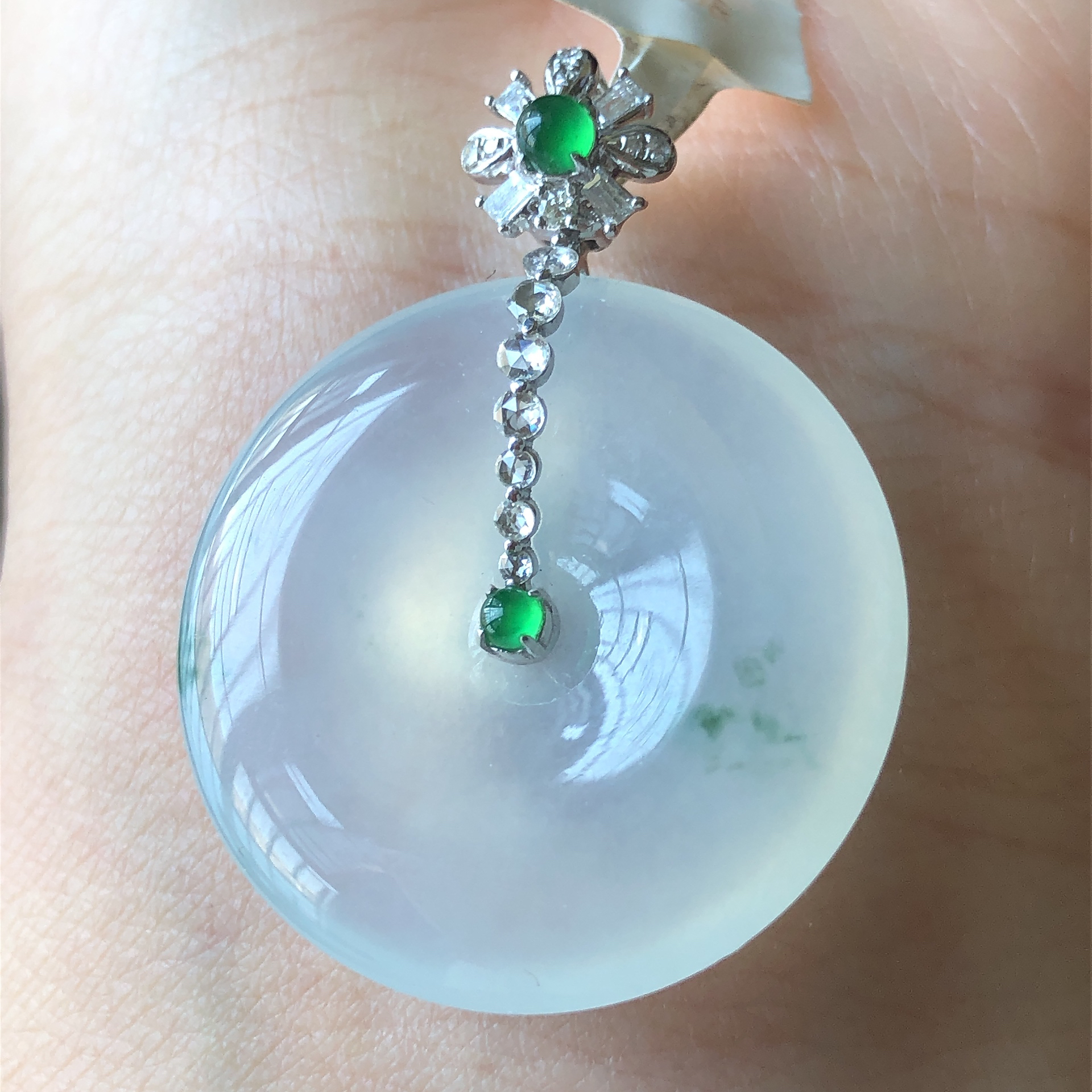 缅甸天然A货翡翠18k金镶嵌老坑冰种飘花平安扣吊坠33.4/25.7/5.8