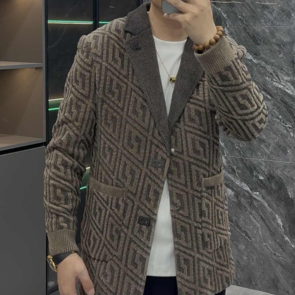 秋冬新款男士轻奢时尚潮流休闲中长款雪尼尔大衣 25869