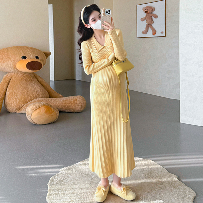 孕妇连衣裙2025秋冬季韩版新款时尚甜美修身内搭打底加厚针织长裙