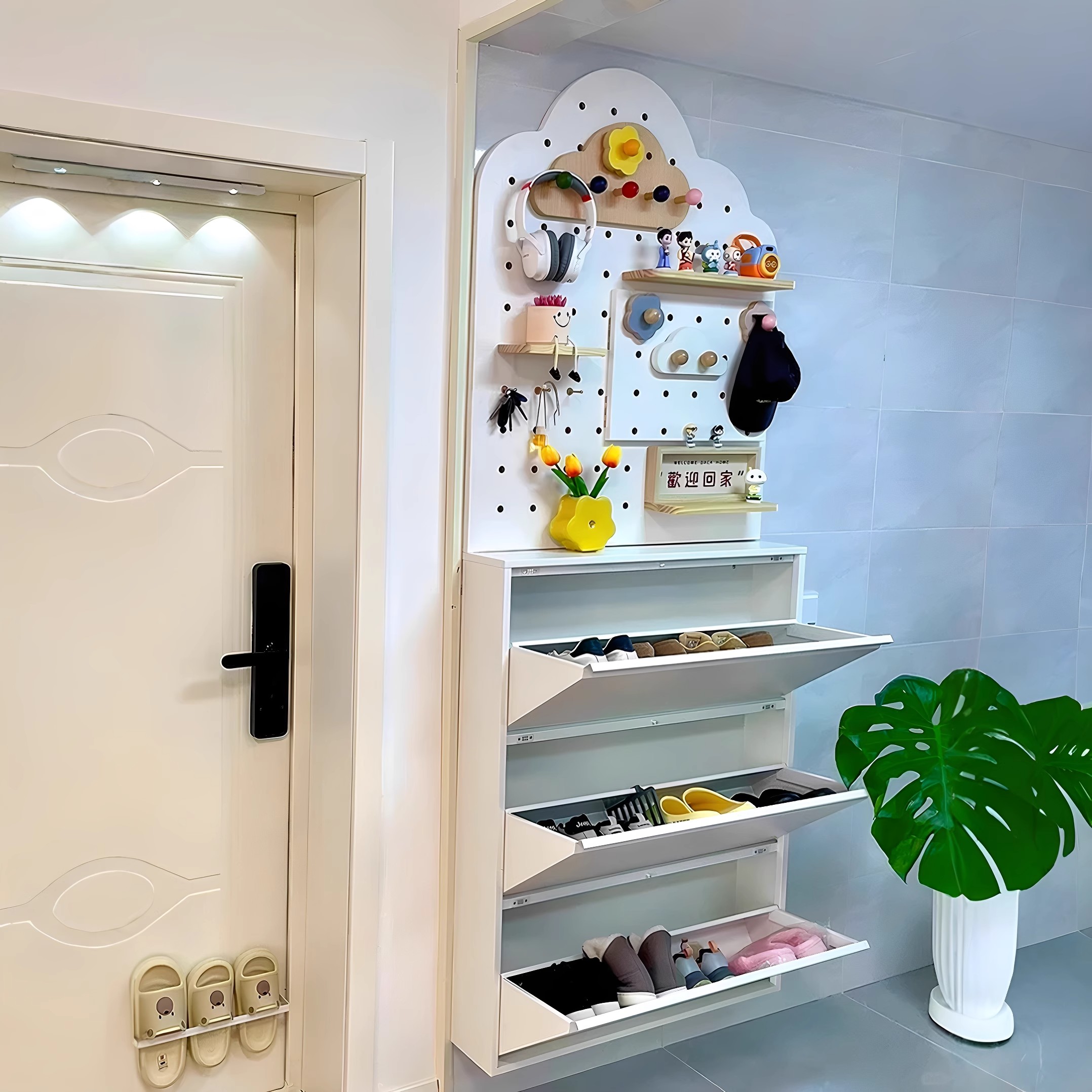 超薄钢制翻斗鞋柜家用入户门玄关多层靠墙洞洞板窄小型储物鞋架子