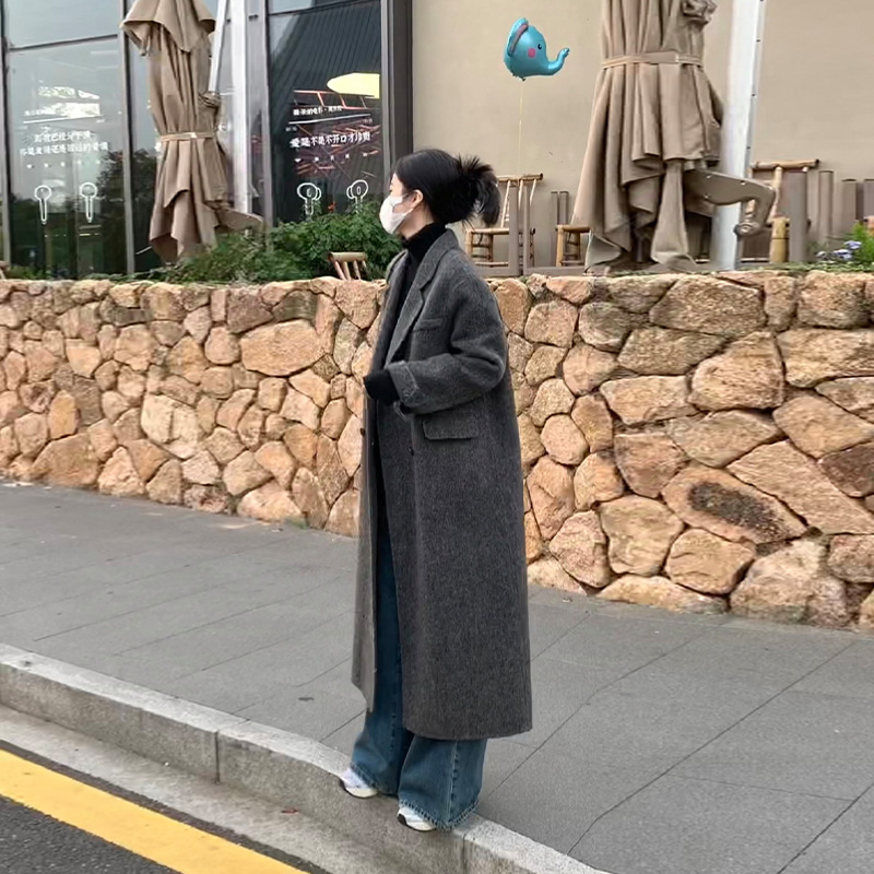 灰色毛呢大衣外套女秋冬高级感2025新款小个子中长款加厚宽松呢子