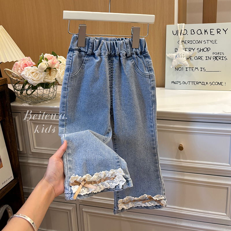 春秋新款裤子女宝宝洋气童装儿童宽松女童裤子女童牛仔裤秋季