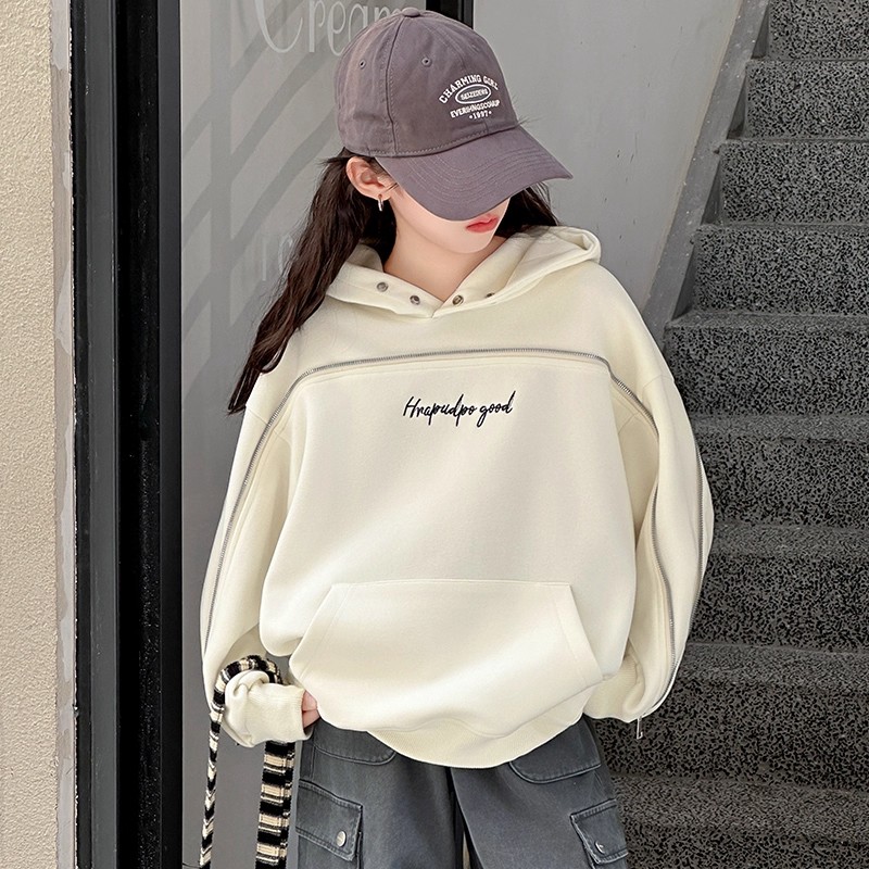 女童连帽卫衣春秋装女大童韩系穿搭衣服儿童洋气套头上衣女孩外套
