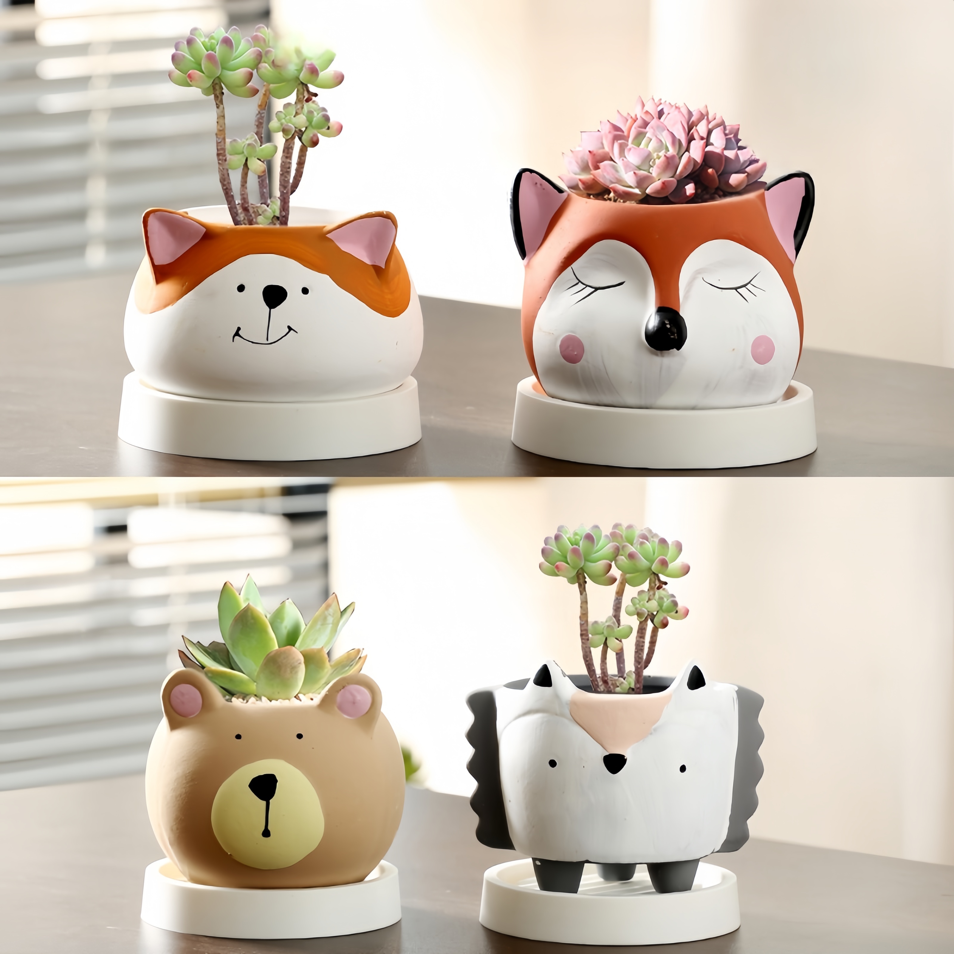 卡通动物花盆陶瓷多肉植物透气创意可爱小花盆多肉专用花盆