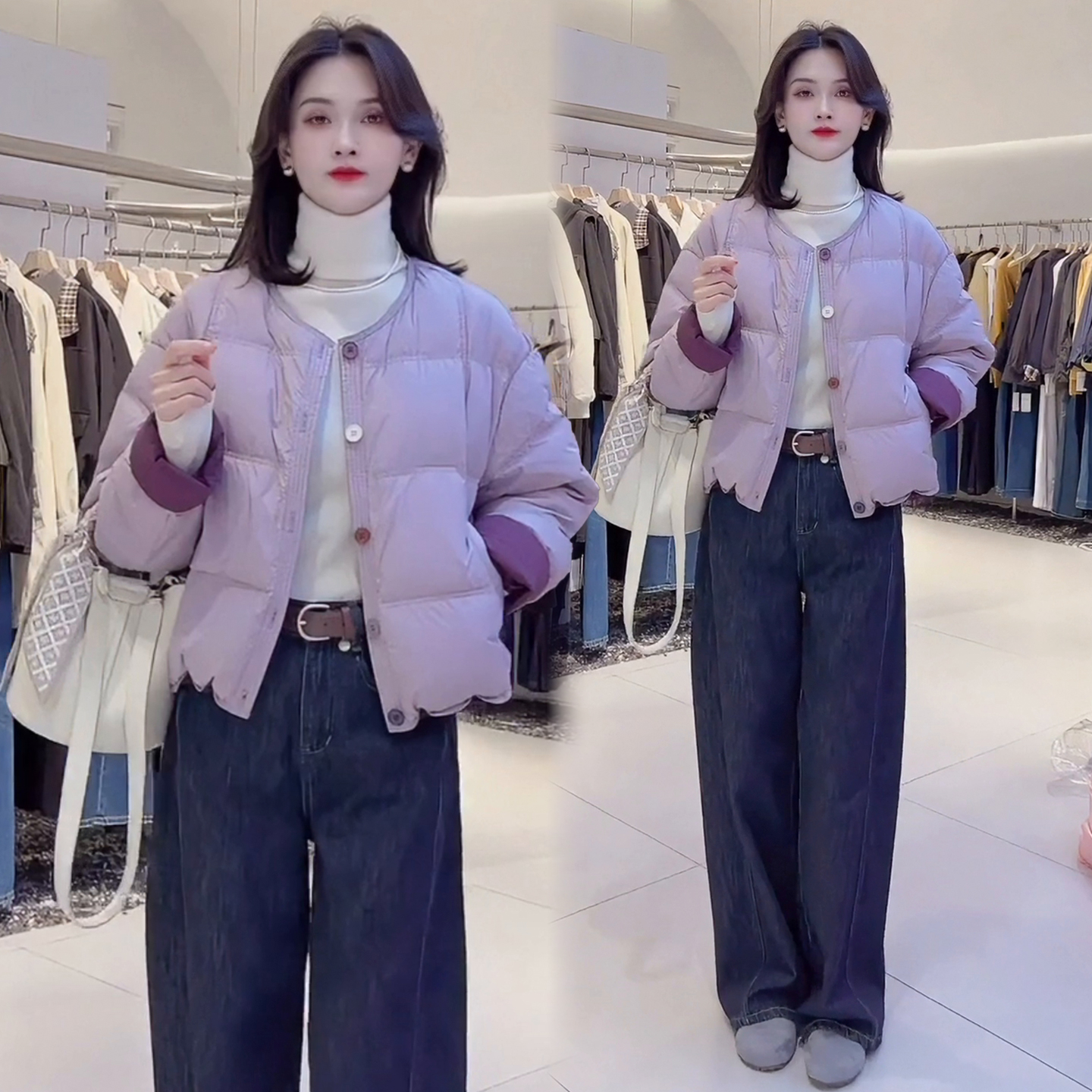 圆领韩版拼色棉服加厚女2025冬季新款洋气宽松显瘦小个子棉袄外套