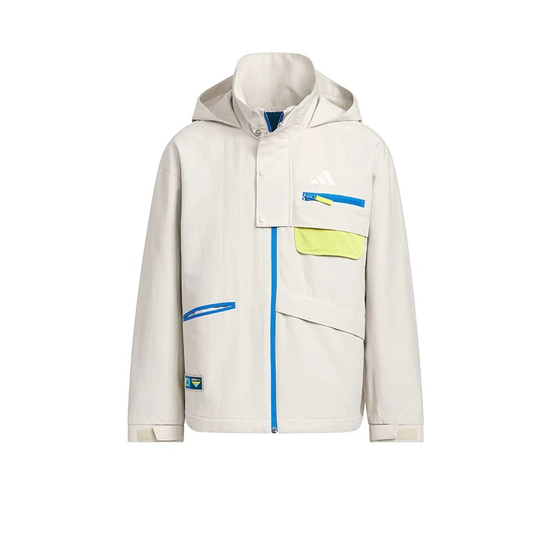 Adidas阿迪达斯25冬季男大童连帽拼色都市休闲梭织夹克外套KC0217