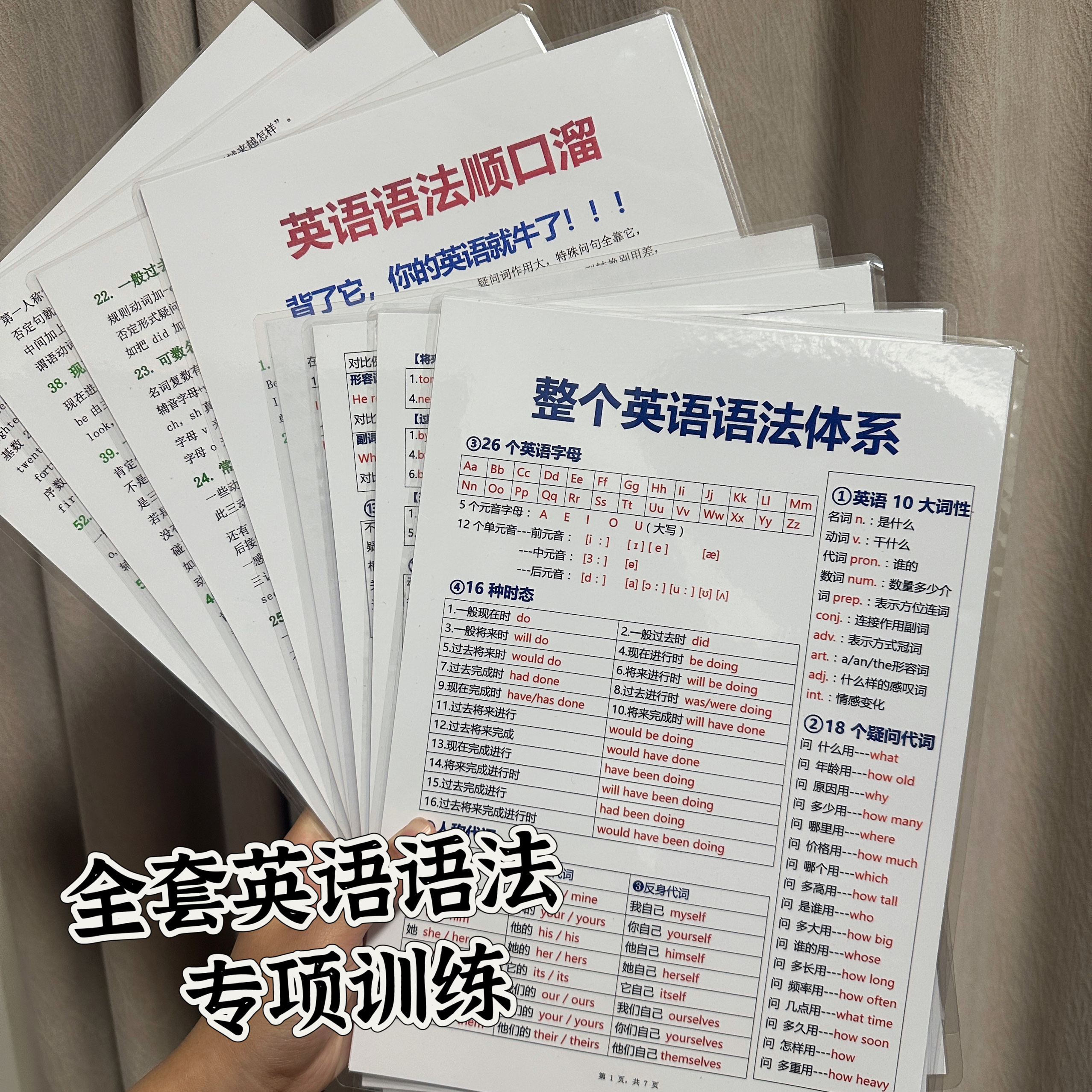 英语语法顺口溜+语法体系卡片训练初中小学背诵口诀公式思维塑封