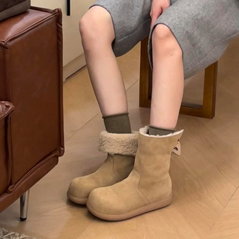 小众设计感复古圆头两穿雪地靴女韩版百搭加绒保暖勃肯短靴棉靴女