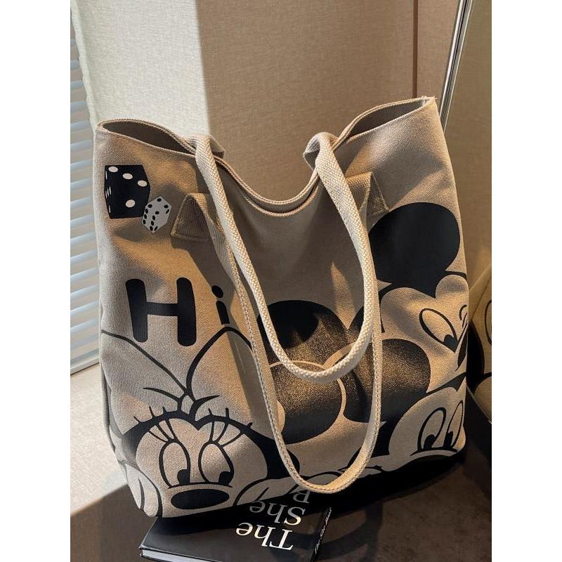 日系卡通帆布包包女2025新款大容量学生上课手提袋通勤单肩托特包