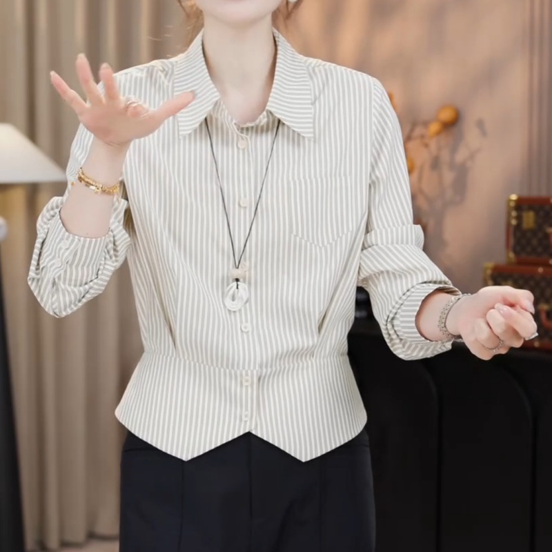 “结构衬衫”设计感分割线收腰显瘦翻领气质型衬衫LK2505816