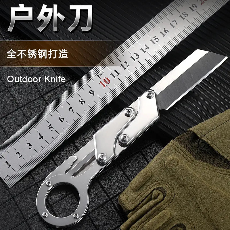全钢一体伸缩折叠刀便携式野营折刀户外工具轻巧快递拆箱小刀