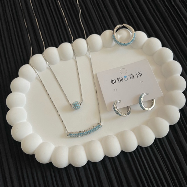 铜合金项链 如饰 蓝色双层叠戴链手工三件套套装