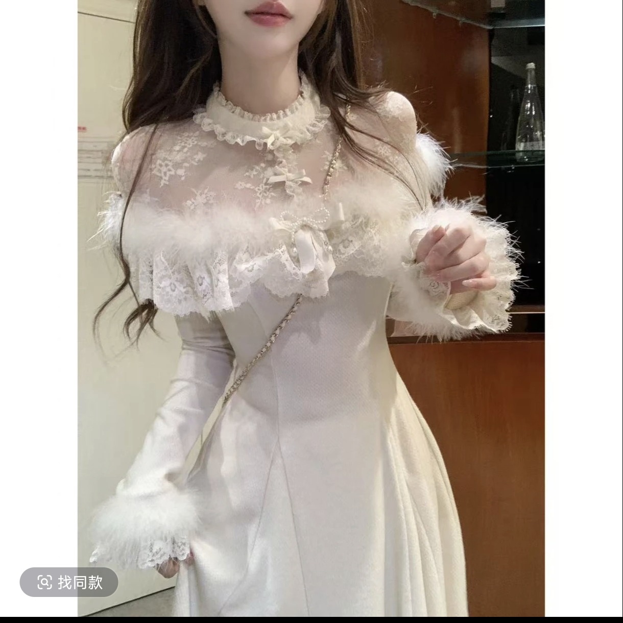 瑞茜·威瑟斯 月光礼赞 秋冬温柔风气质显瘦长袖连衣裙7046