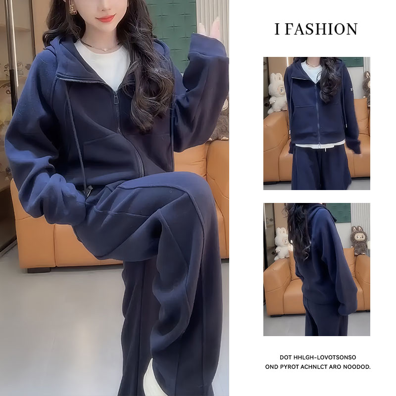 高含棉洋气时尚运动套装女2025秋冬新款拉链开衫卫衣阔腿裤两件套