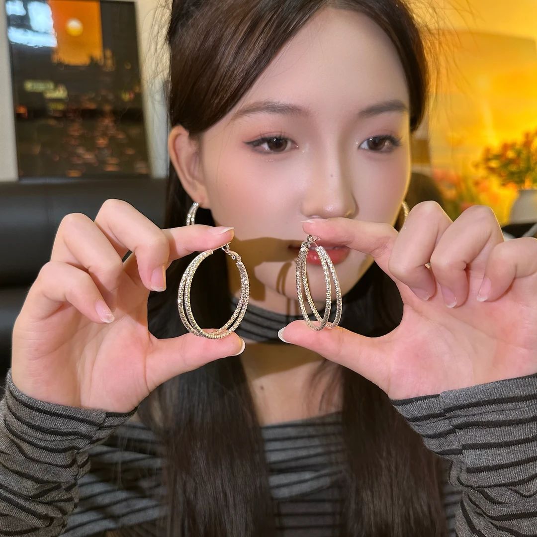 合金耳饰  「耳畔圆舞曲」双层耳圈耳环简约百搭耳饰冷淡风耳扣