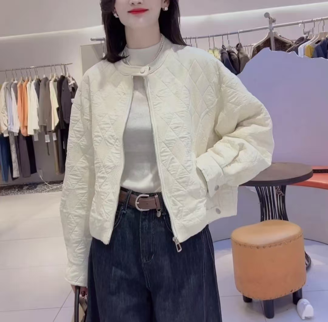 高级感菱形格加厚外套女2025秋冬新款韩系宽松显瘦棒球服上衣潮