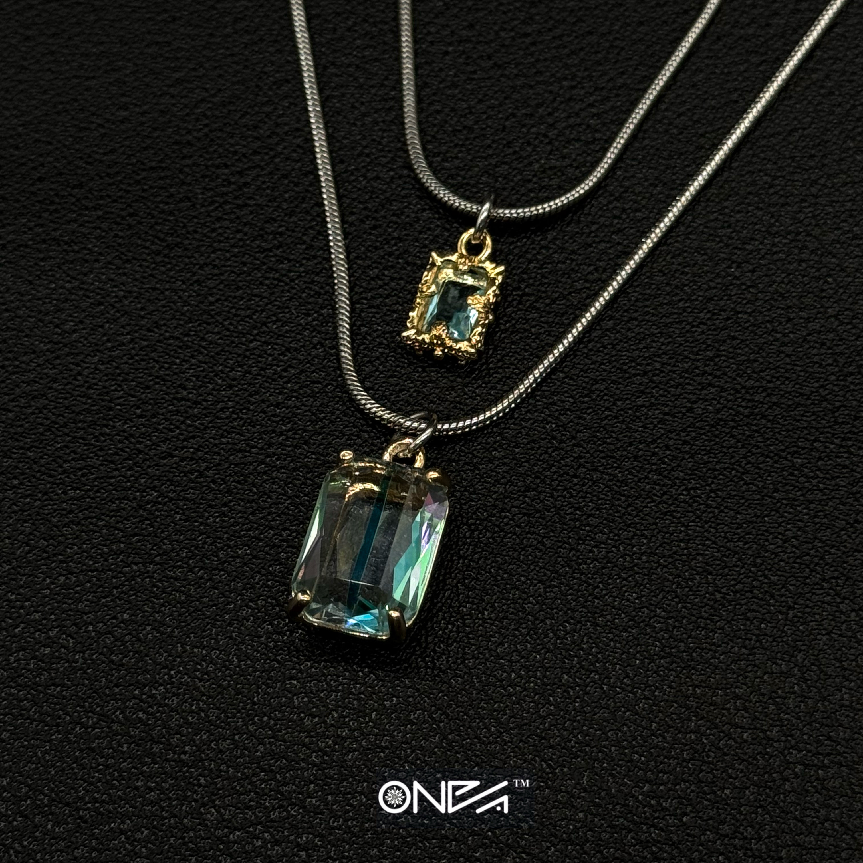 钛钢项链 ONEPART新号开播福利 马尔代夫蓝锆石mini铠甲项链