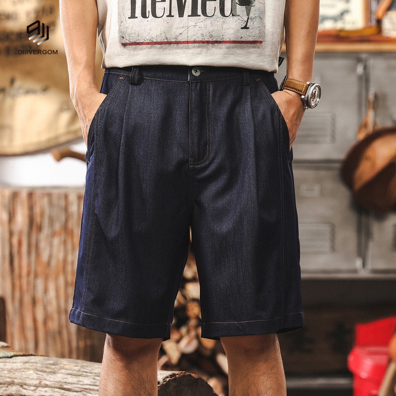 DIIIVERGOM抗皱易打理美式复古丹宁牛仔短裤男夏季薄款休闲宽松直