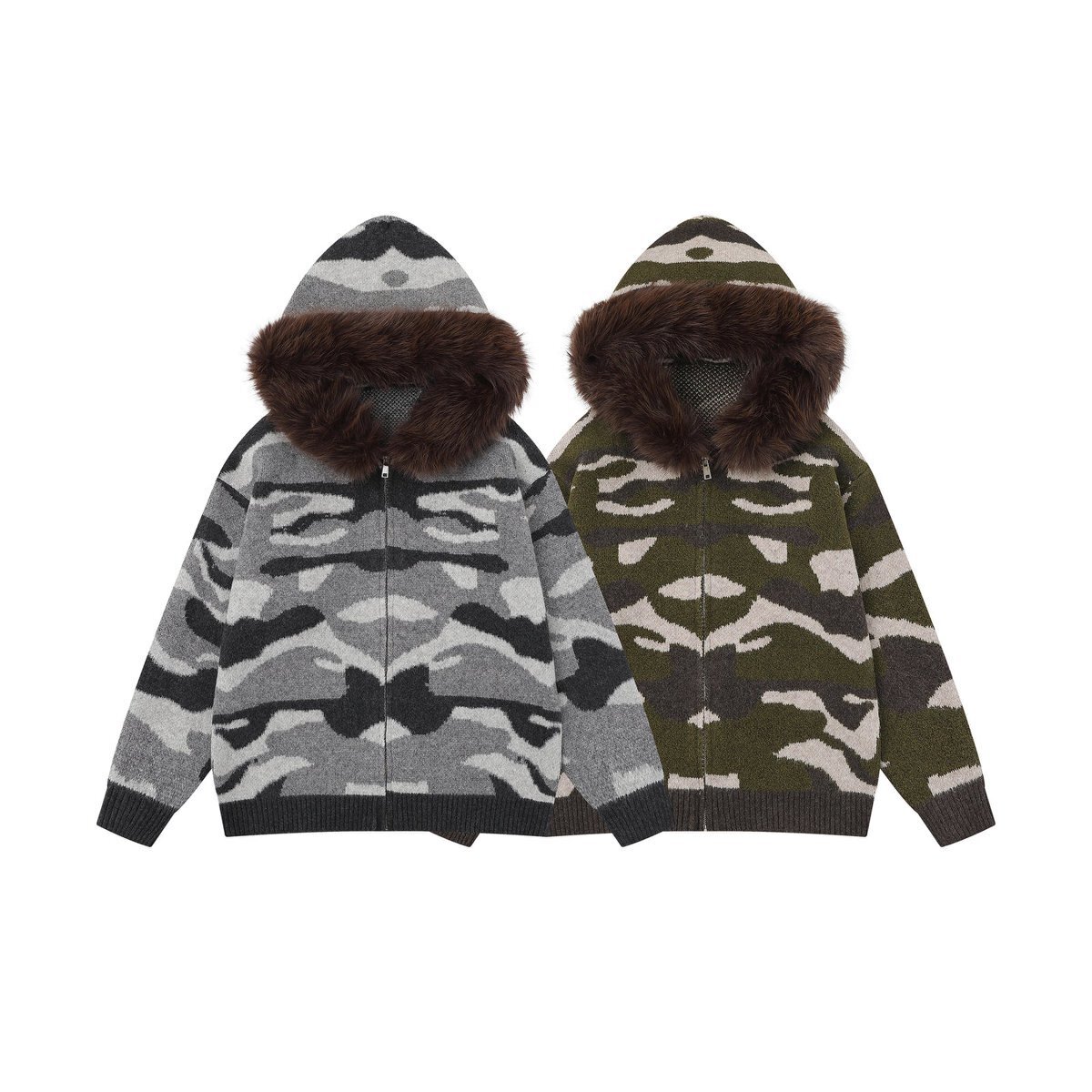 邦欧罗复古毛绒连帽慵懒风开衫毛衣男女宽松情侣百搭针织衫冬季