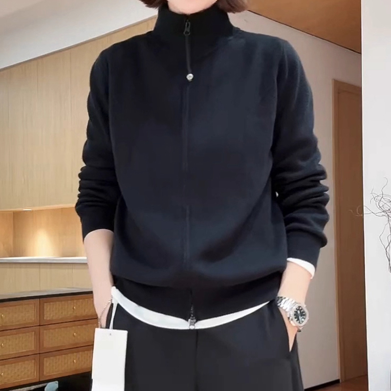 大码时尚洋气减龄上衣2025新款秋季设计双拉链撞色长袖针织外套女