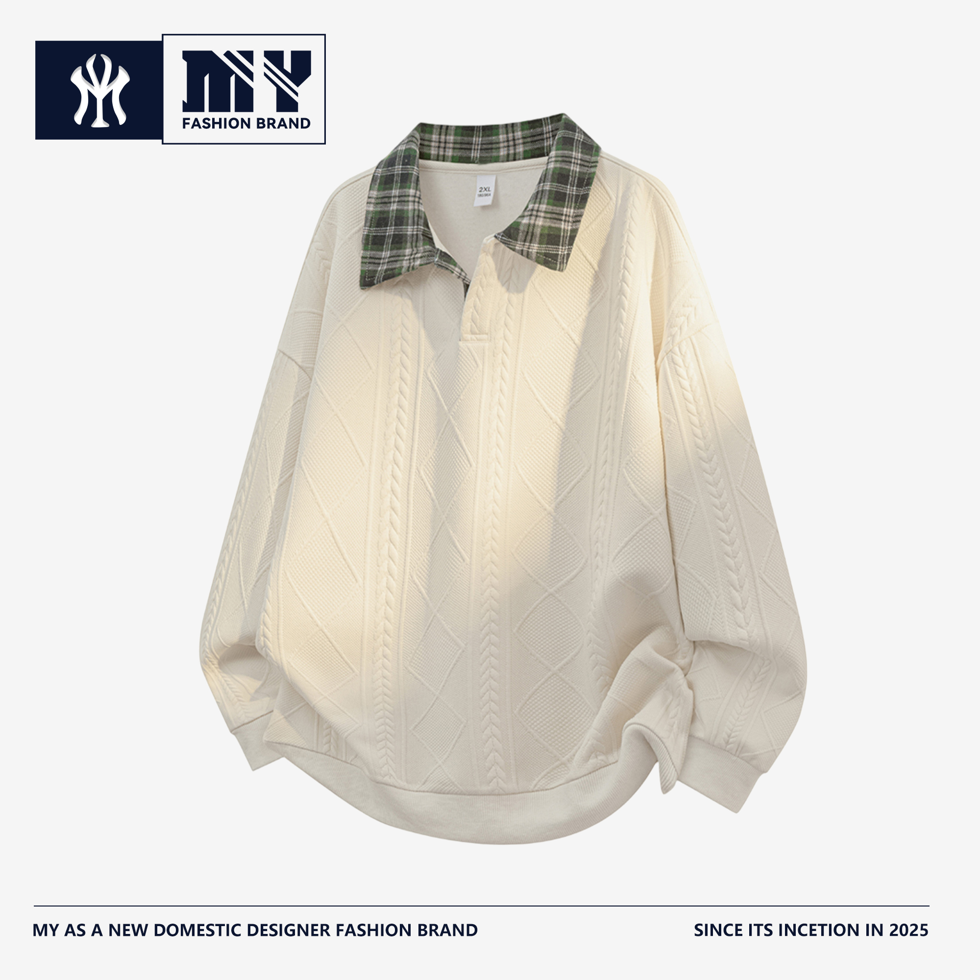 MY/一美式提花长袖卫衣男春秋宽松百搭肌理感大码上衣高级感男装