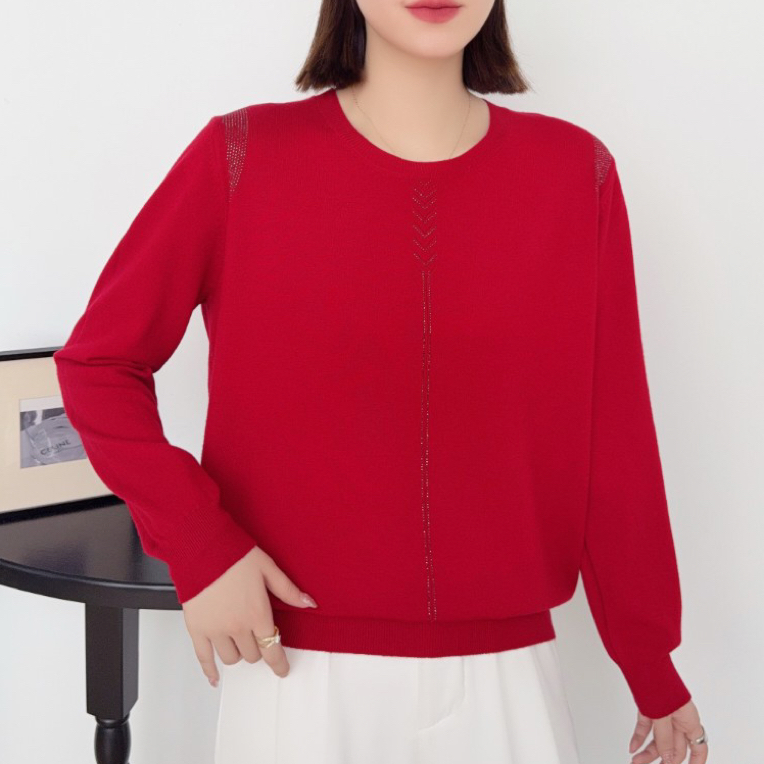 616冬季新款时尚箭头烫钻纯色毛针织衫