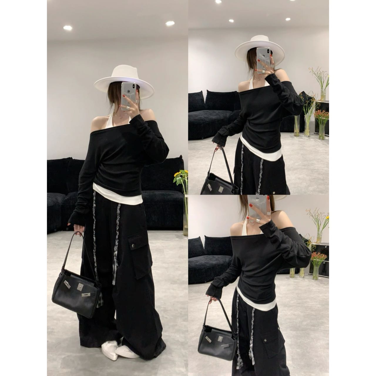 【鞋爱】7367伊歌莉早秋女款设计感假两件挂脖卫衣