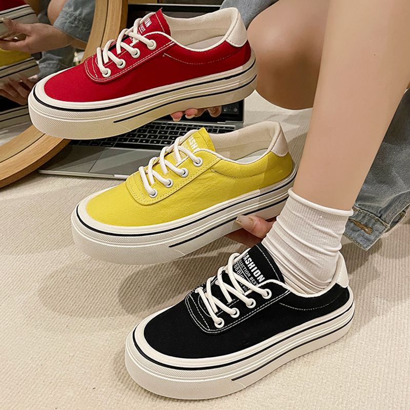 小白鞋子女款爆款2025新款帆布单鞋春秋圆头厚底百搭休闲板鞋夏季