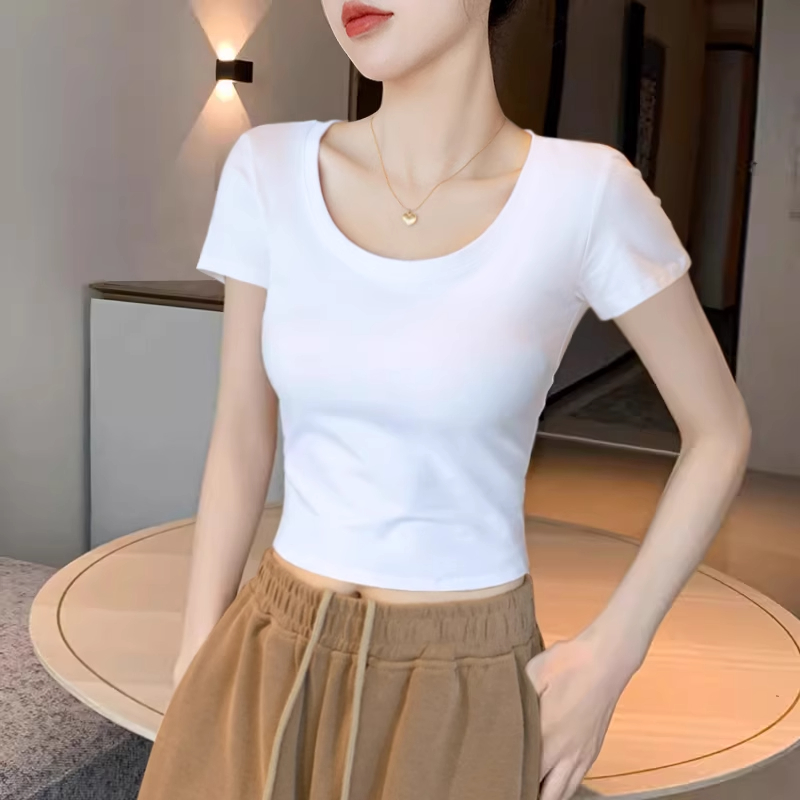 露脐上衣白色短款t恤女夏季短袖紧身2025年新款ins潮修身高腰黑色