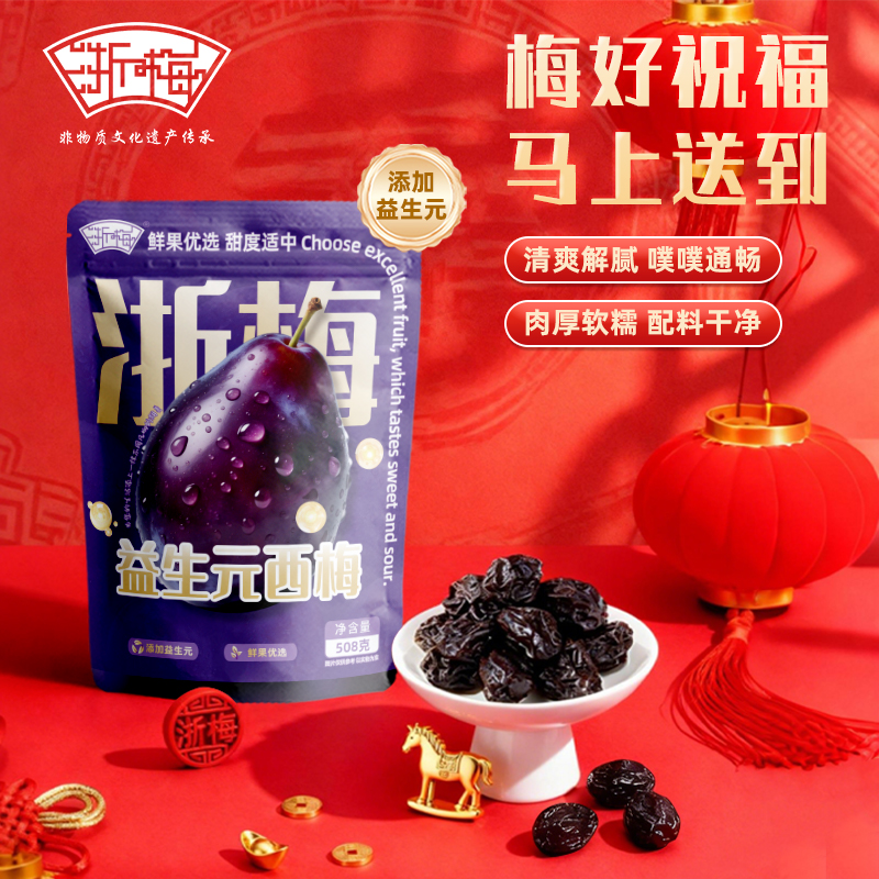 【仁汇优品S】浙梅益生元西梅508g肠道轻松孕妇零食蜜饯果干酸甜BD