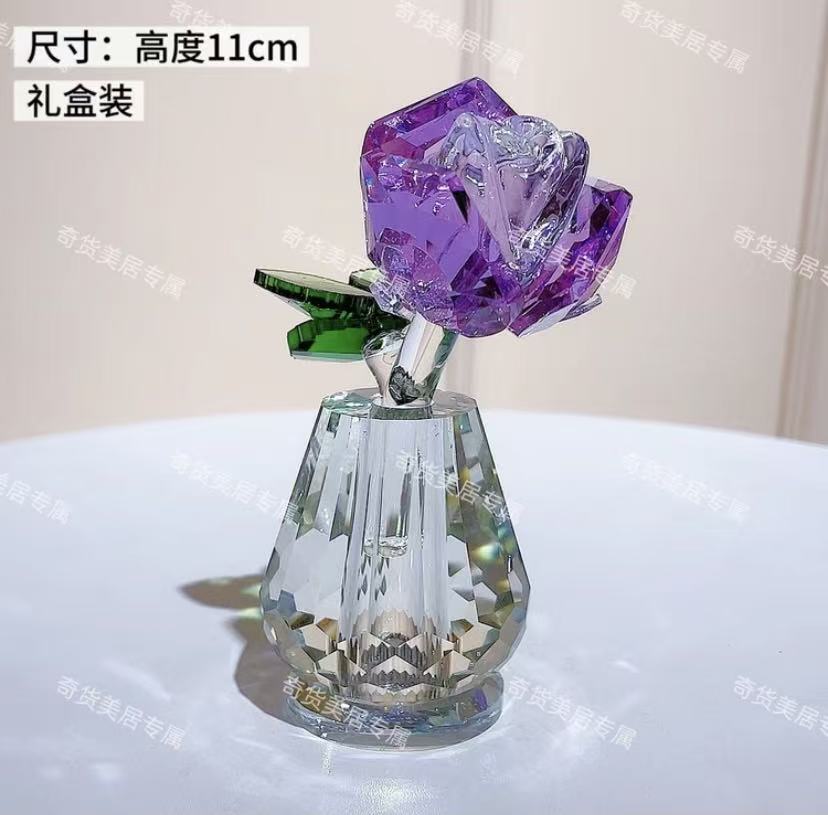 新款高透紫色水晶玫瑰花花瓶简约轻奢创意摆件家用（高11cm）