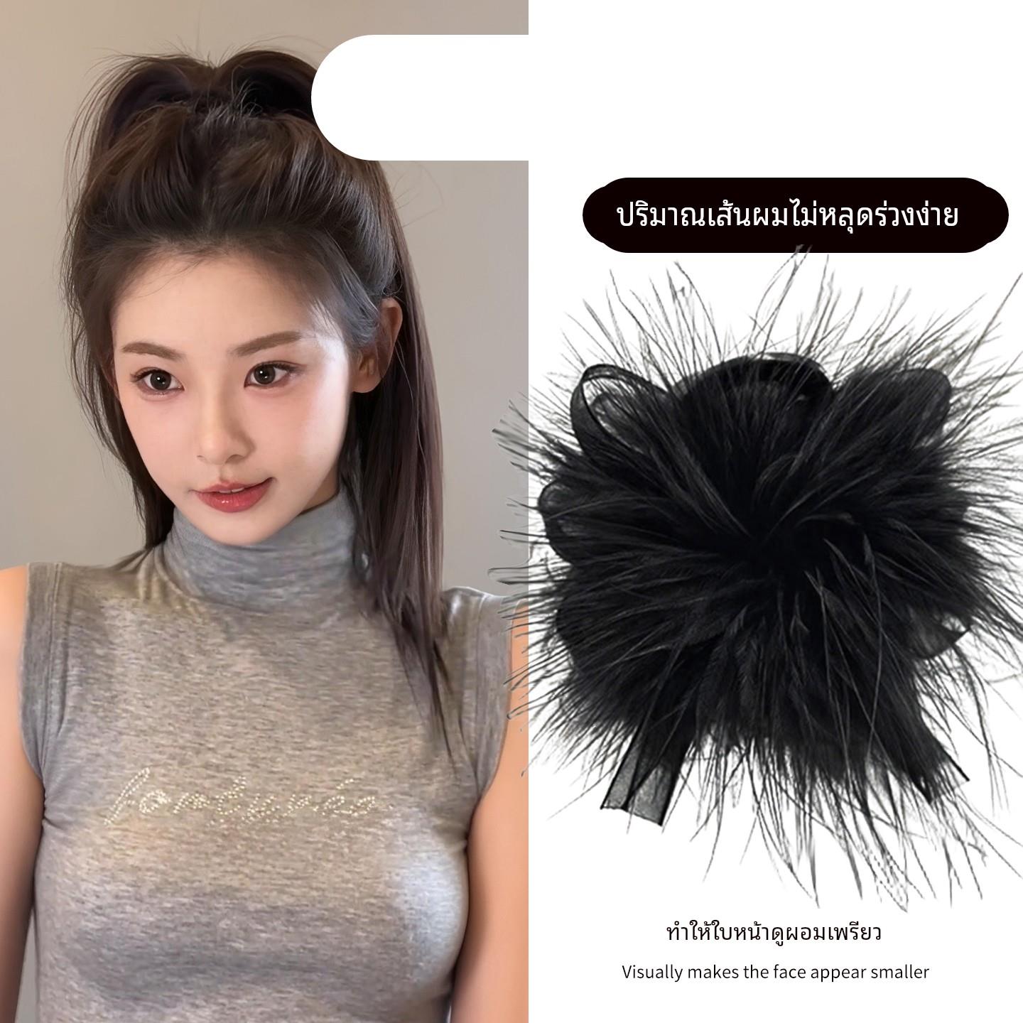 黑色羽毛抓夹高马尾固定神器蝴蝶结发夹女后脑勺2025新款鲨鱼夹子