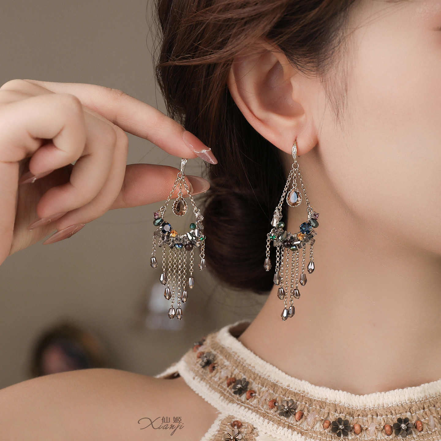 铜合金耳饰 10433小众独特夸张流苏长款耳环高级感异域复古耳饰