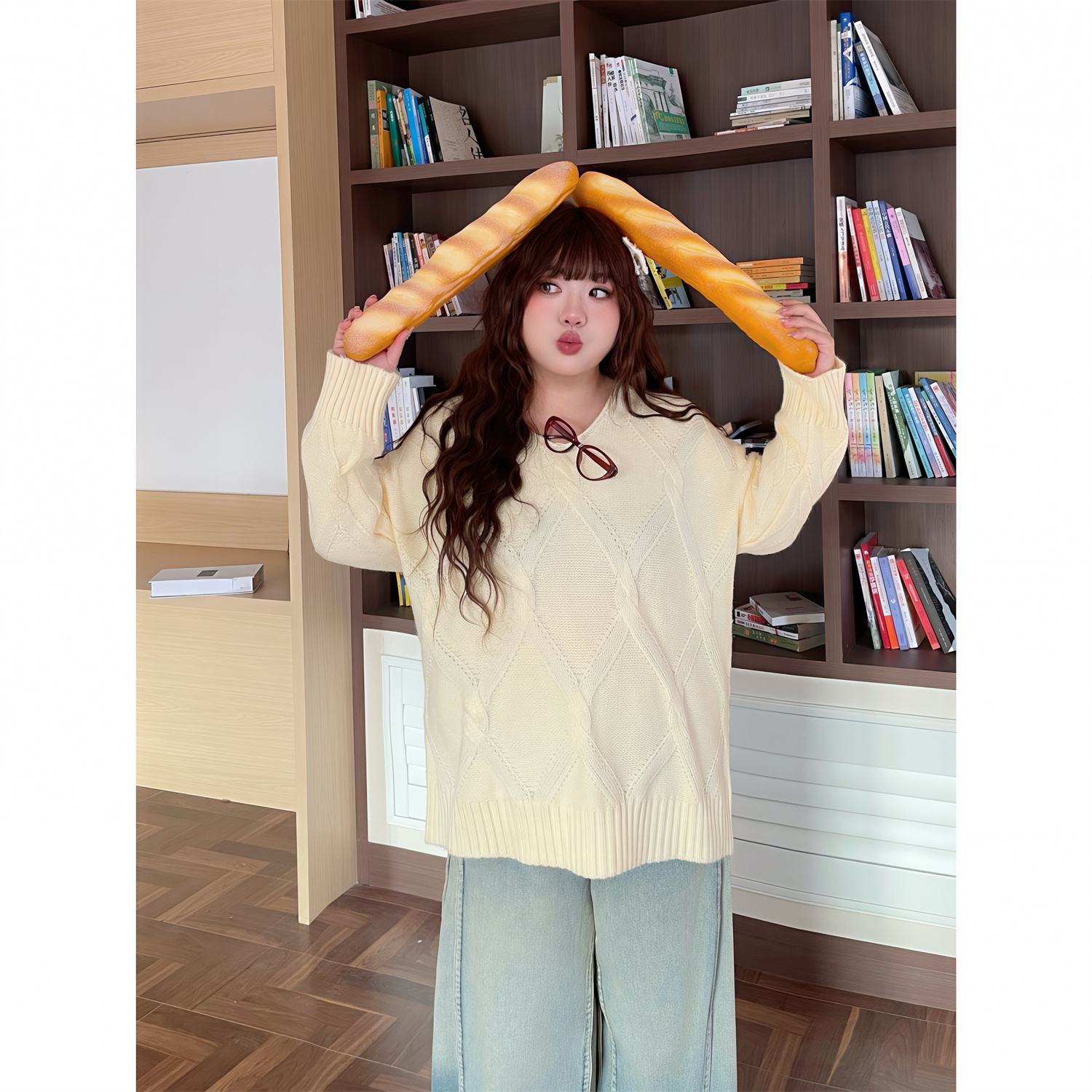 花契"慵懒叙诗"大码女装秋冬简约200斤胖mm慵懒松弛感毛衣12533-C