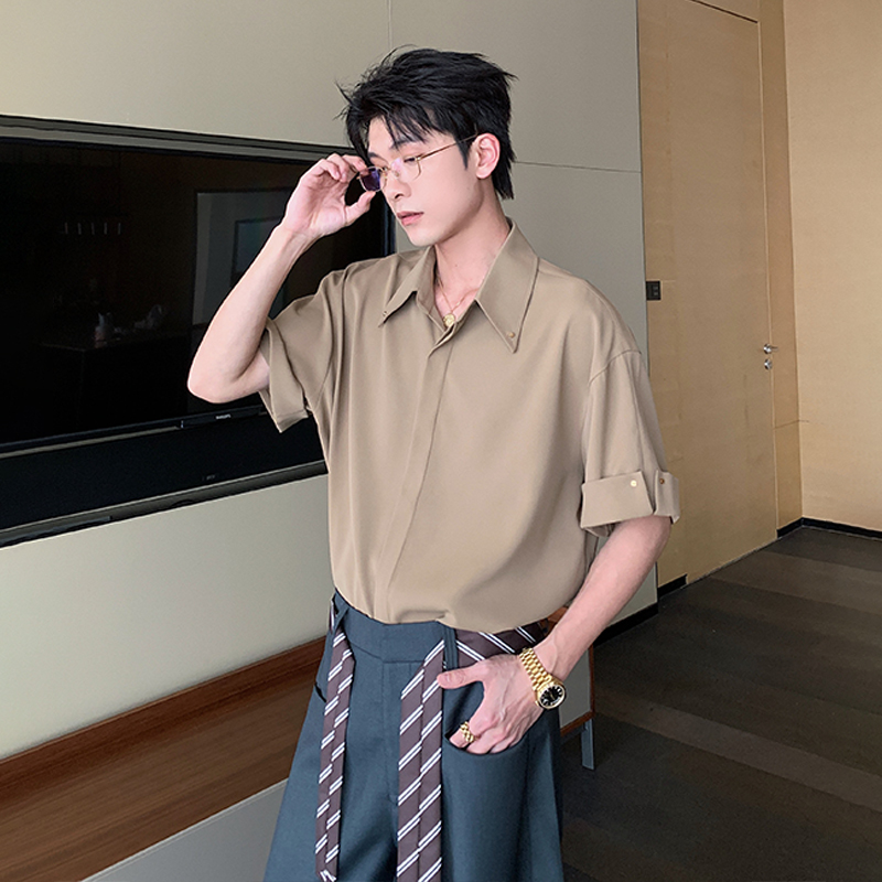 一轩轩轩【西归浦日落】夏季cleanfit凉感免烫肌理感短袖衬衫25620