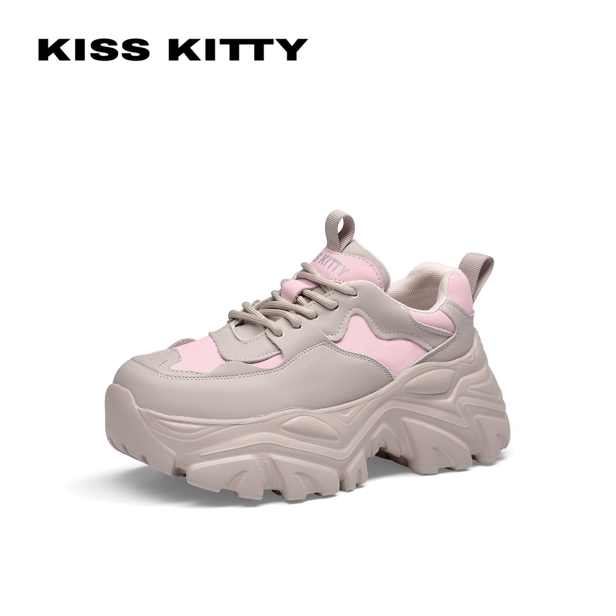 KISSKITTY新款老爹鞋百搭真皮厚底休闲运动软底跑步鞋SA54152-36