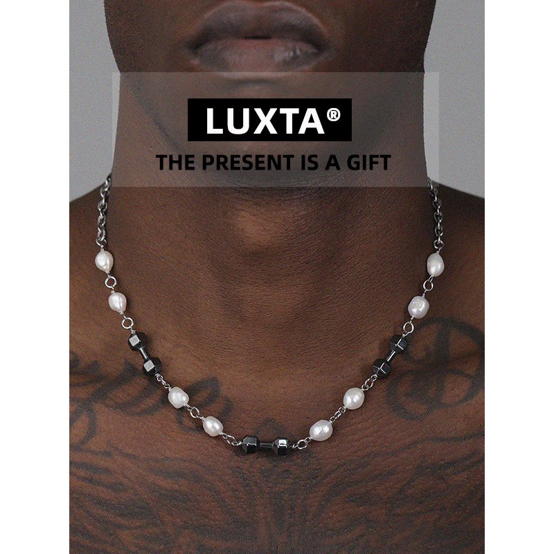 LUXTA 钛钢项链 原创黑石巴洛克拼接项链男 健身运动哑铃欧美