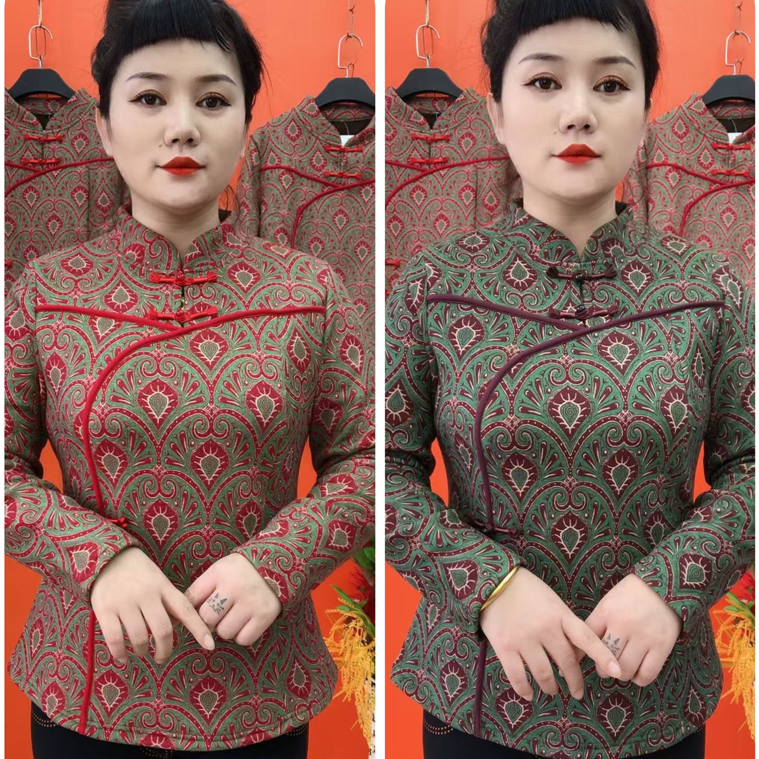 冬季加绒国风盘扣修身显瘦妈妈装