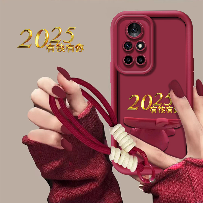 适用于【荣耀v40轻奢版】2025有钱有你新年猫咪支架手机壳防摔女款