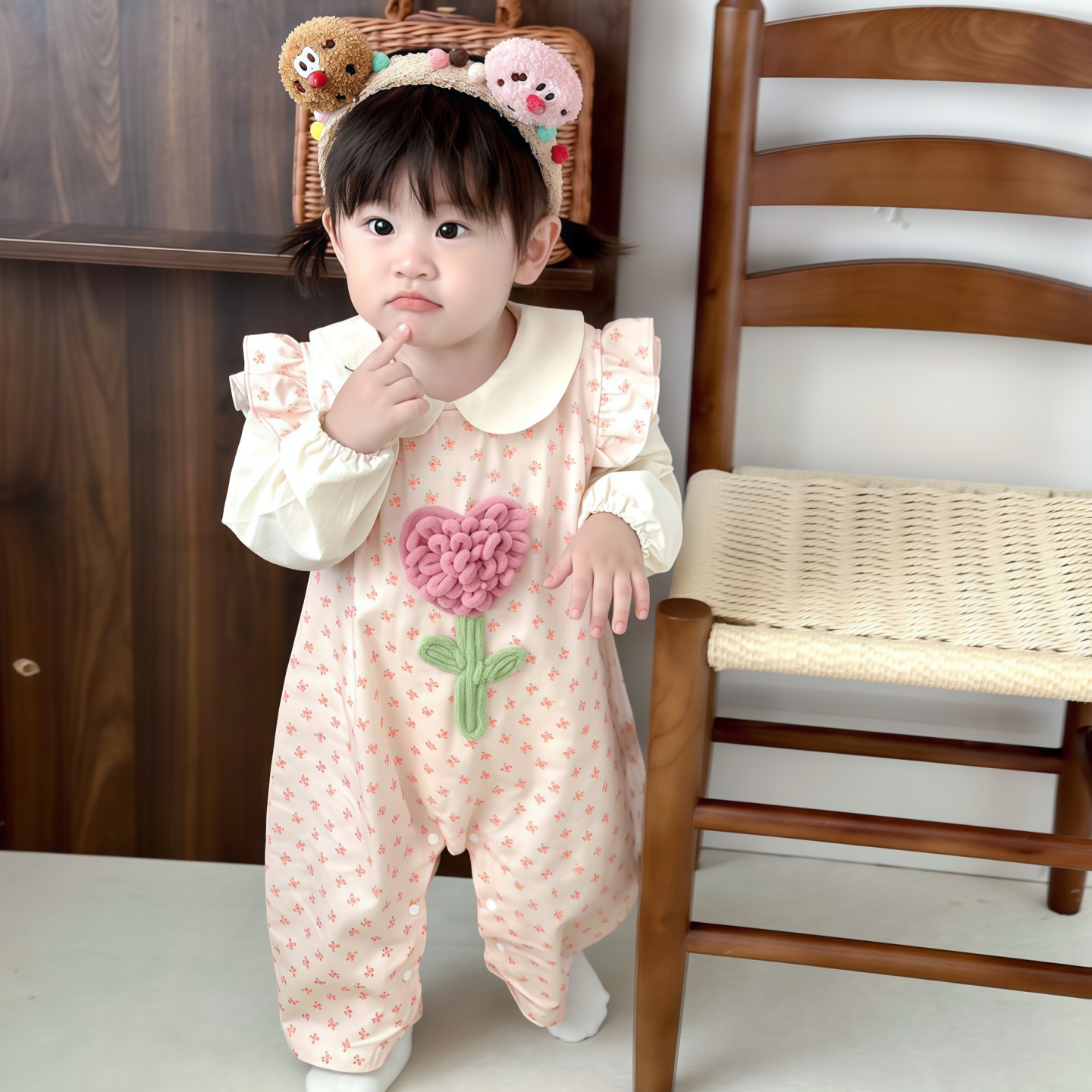 婴儿衣服秋装纯棉女宝宝背带裤套装甜美可爱连体衣宝宝分体外出服